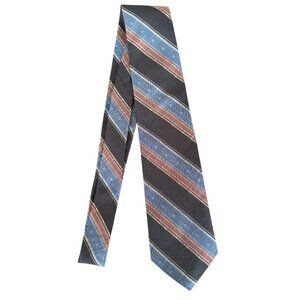 Vintage Damon Silk Tie Black Blue Rust Striped 56in Length Union Made in the US